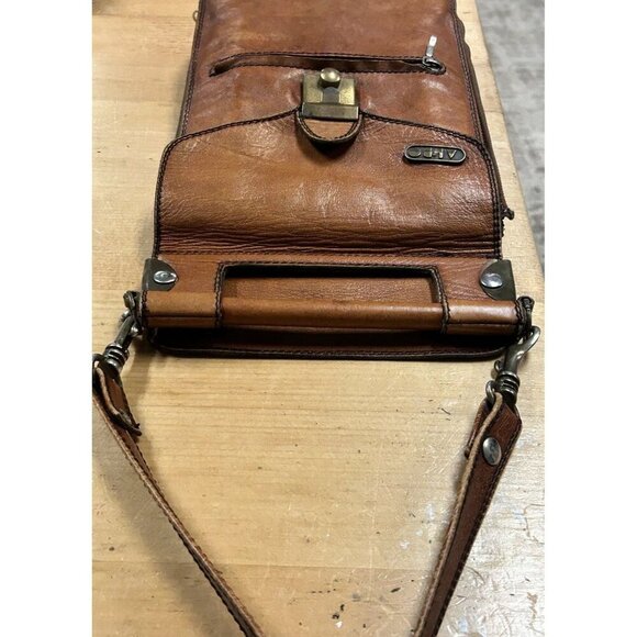 Vtg Brown Italian Leather ALDO Messenger Bag Satchel Cross Body Brass Hardware - Picture 6 of 11
